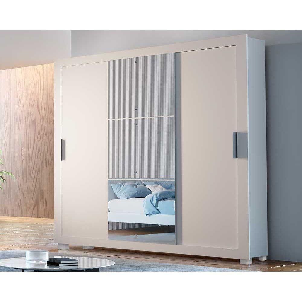 Guarda Roupa 3 Portas Veneza Luxo De Correr E 4 Gavetas C- Pés Branco - Rufato