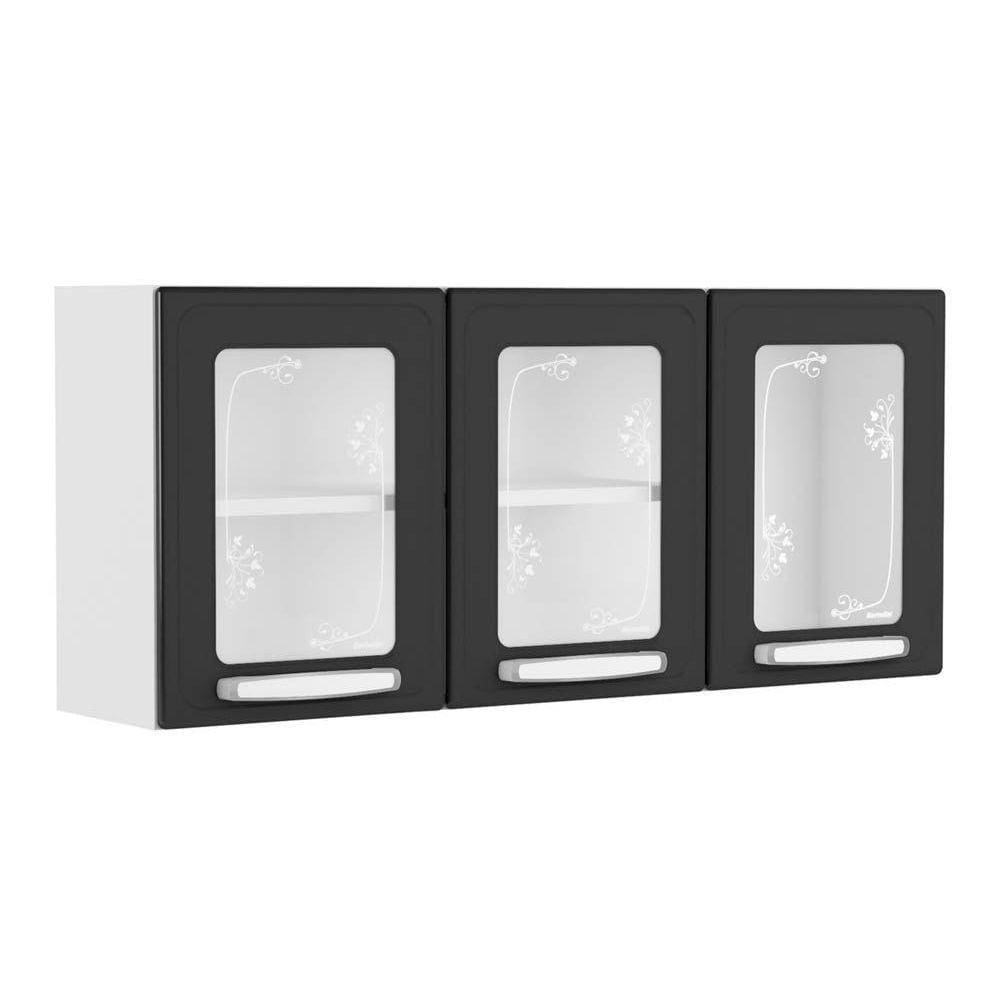 Armário De Cozinha Modulado Evidence 7009 3 Portas C/Vidro Branco/Preto - Bertolini