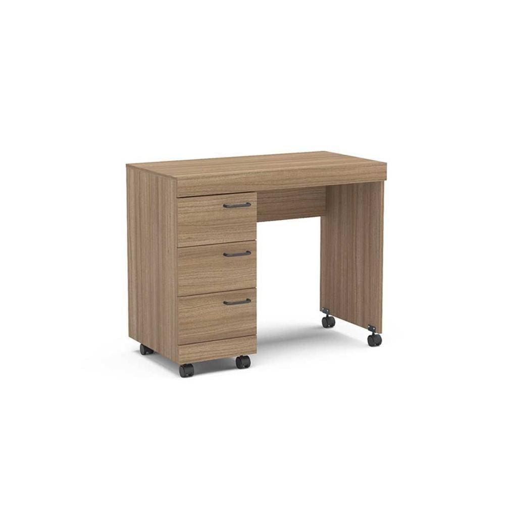 Mesa Escrivaninha Casal Osaka C/ 3 Gavetas E Rodízios Castanho - Politorno