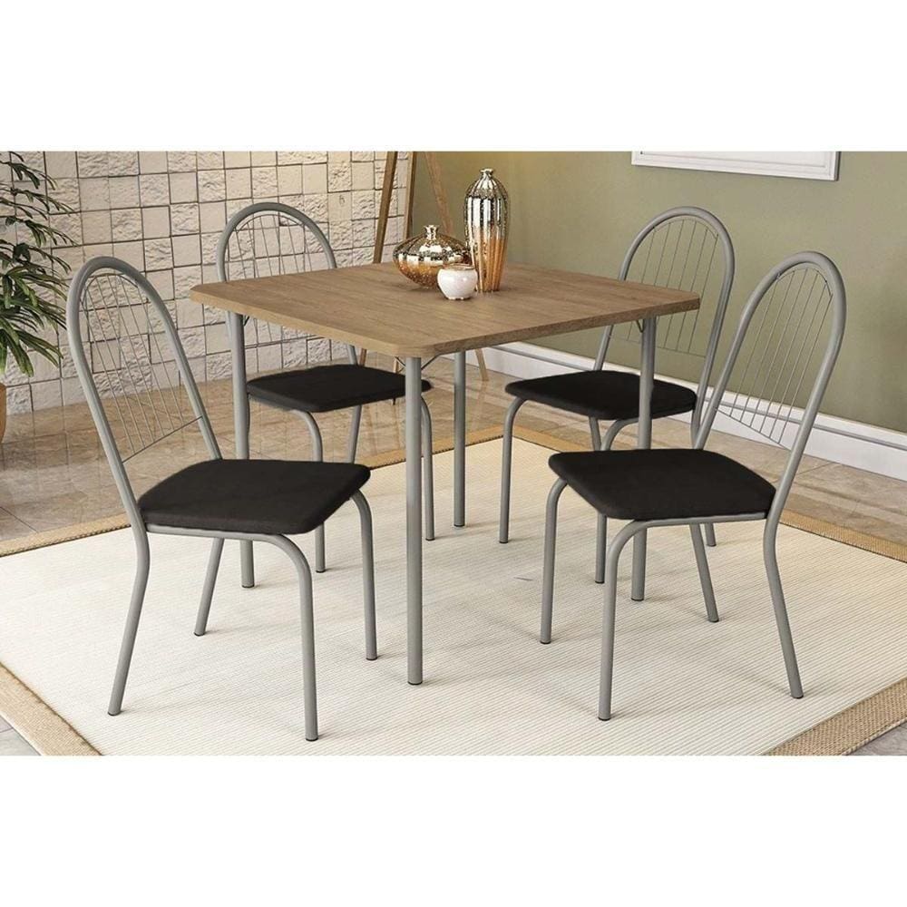 Kit Mesa Sena Níquel C- Tampo 90cm + 4 Cadeiras Noruega Cromada Preto