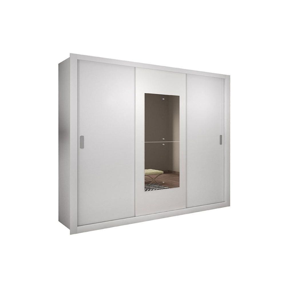 Guarda Roupa 3 Portas De Correr E 4 Gavetas C- Espelho Veneza Premium Branco - Rufato