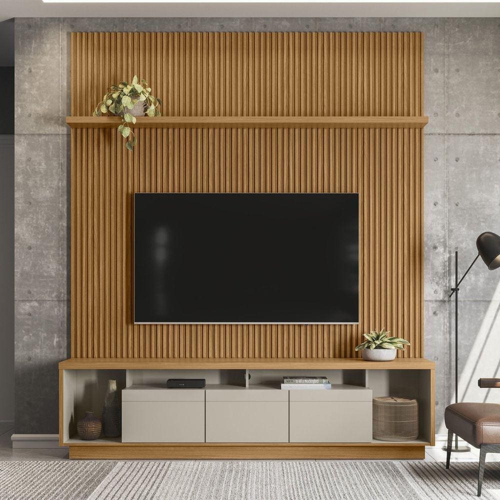 Conjunto Rack Cronos 2.2 com Painel Modular 2.2 e Prateleira 2.2 Marrom/ Off White