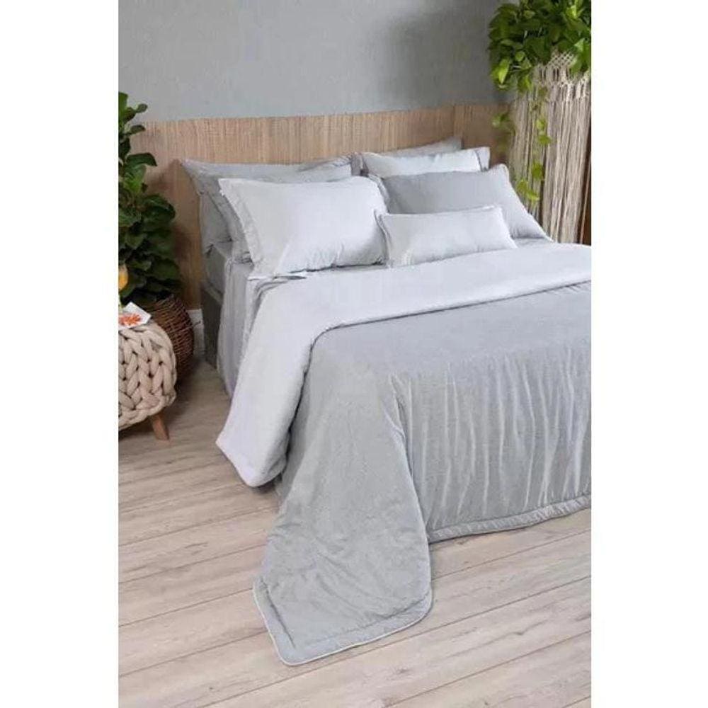 Edredom Kit Plume King Linho Dupla Face 260x280 Cinza