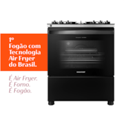 Fogão Brastemp 5 Bocas Preto Com Mesa de Vidro, Função Air Fryer e Turbo Chama - BFS5LAE