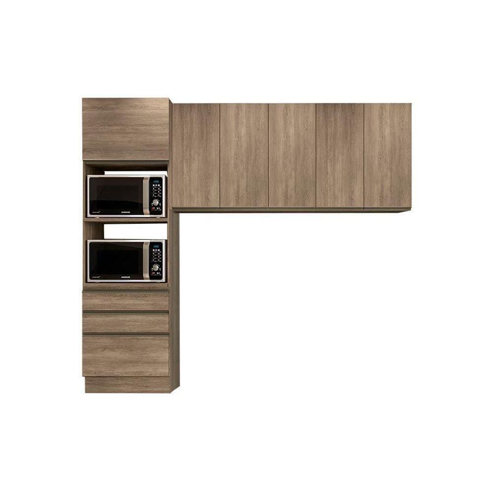 Cozinha Compacta Maxxi 3 Peças (2 Armários + 1 Paneleiro) Cpt33 Nogal - Kappesberg