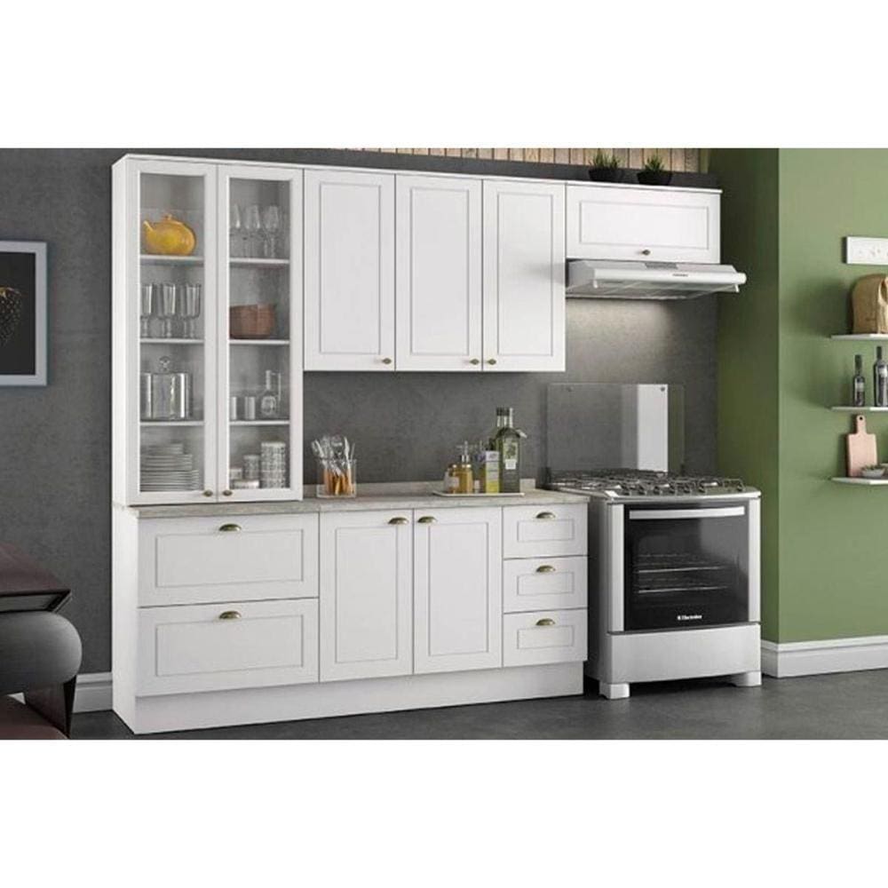 Cozinha Completa Americana 5 Peças (2 Armários + 1 Balcão + 2 Complementos) C5p13 Branco - Henn