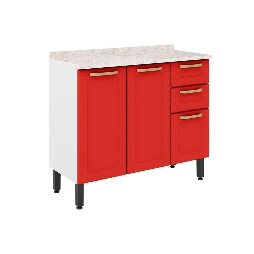 Balcão De Cozinha Modulado Colors 6114 3 Portas E 2 Gavetas C/tampo Branco/vermelho - Bertolini
