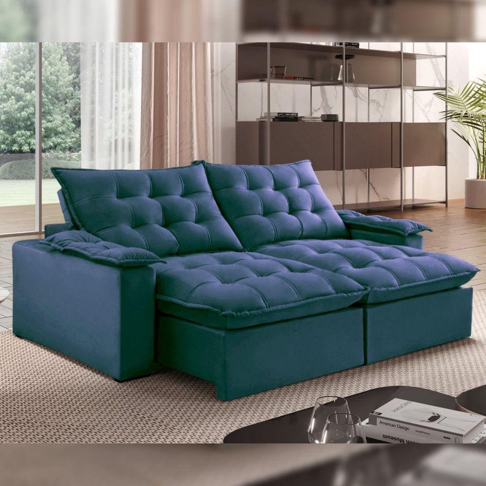 Sofá Retrátil e Reclinável 240cm Alaska Veludo/Azul