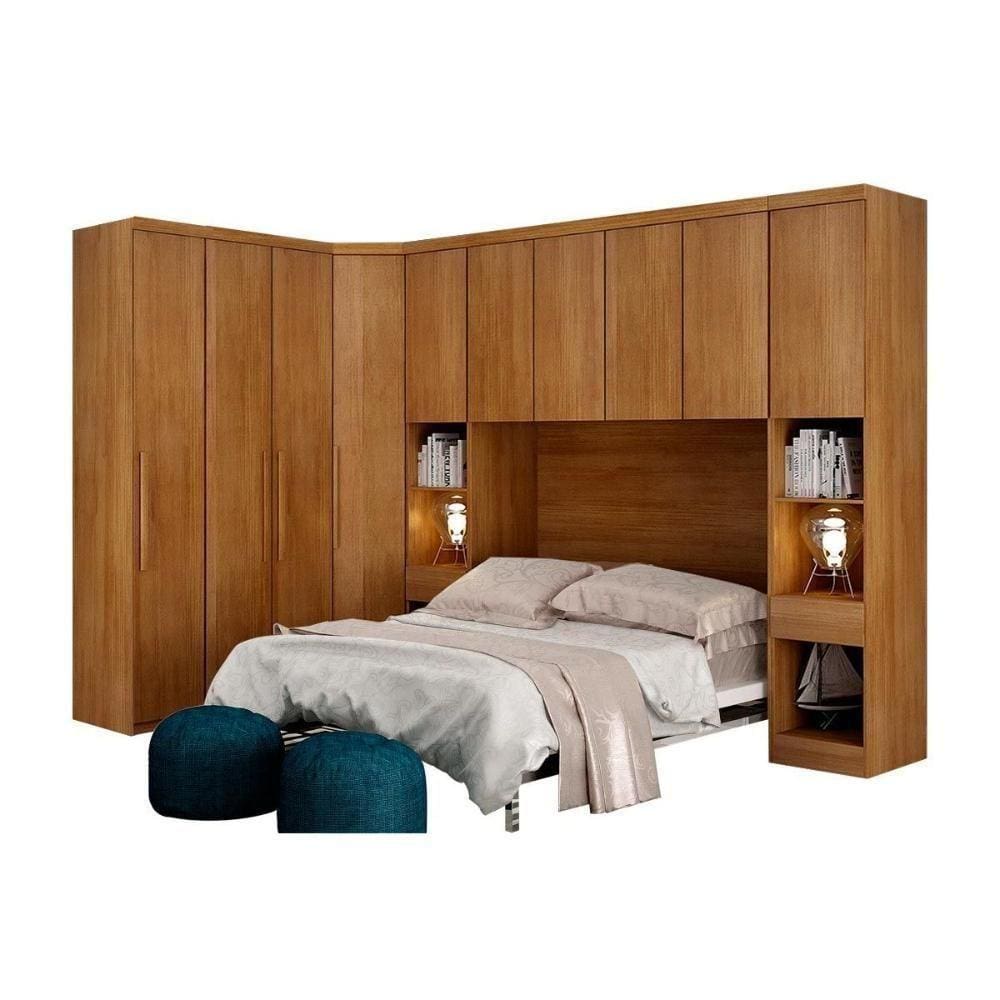 Quarto Casal Rizon 6 Peças (1 Armário Ponte 1 Closet 2 Guarda Roupas ) Freijo Cumaru