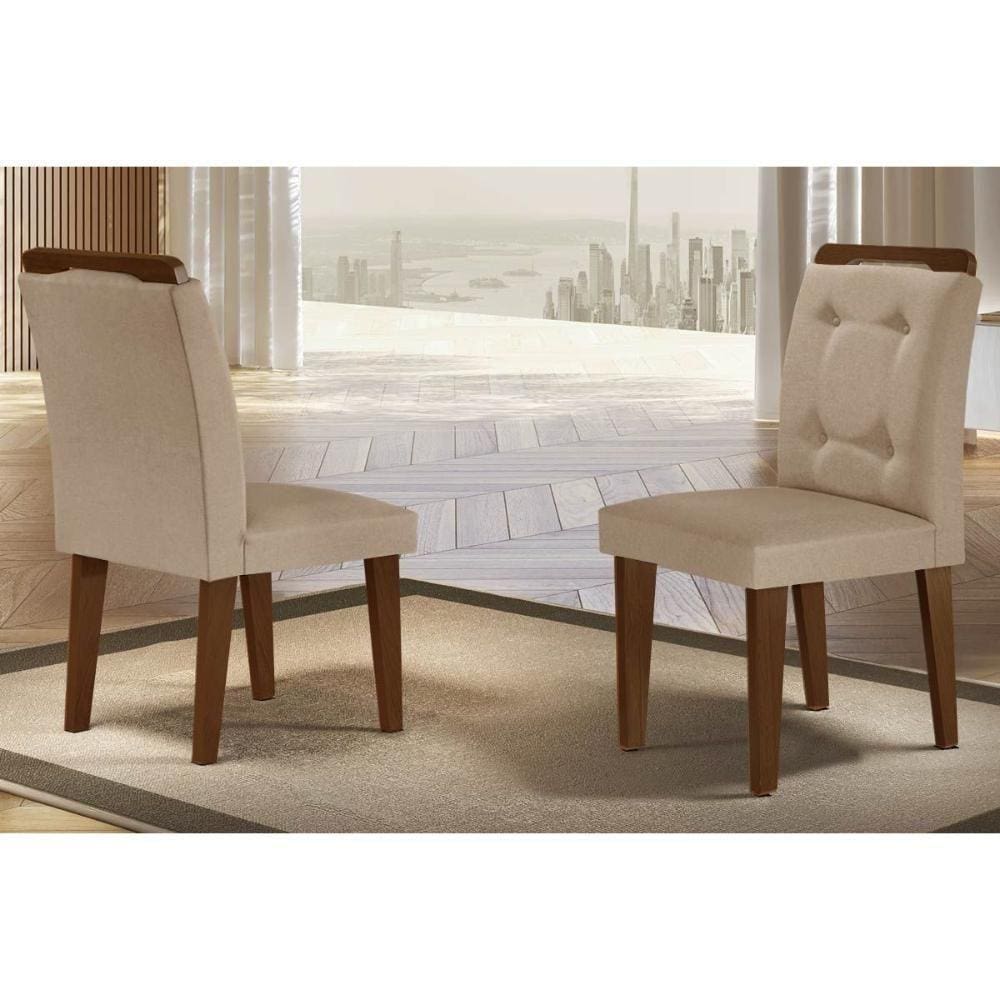 Kit 2 Cadeiras Madeira Capuccino Linho Bouclê Creme