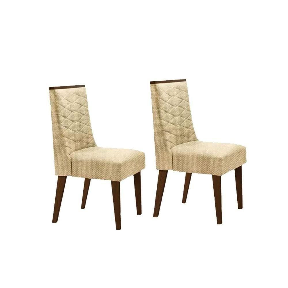 Cadeira Sala de Jantar Dafne Luxo Madeira Kit Capuccino Linho Turim