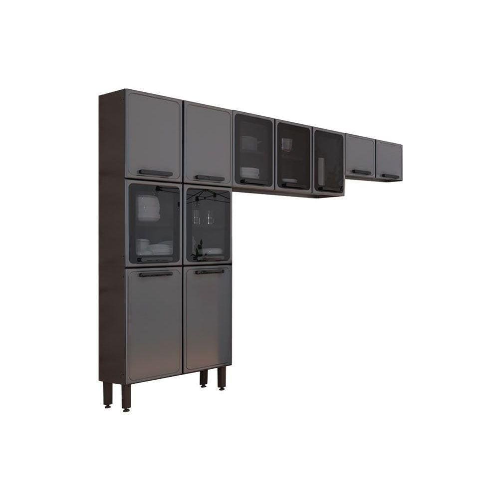Cozinha Modulada Bertolini Estilo 3 Peças (2 Armários + 1 Paneleiro) Cpt86 Cinza/Grafite