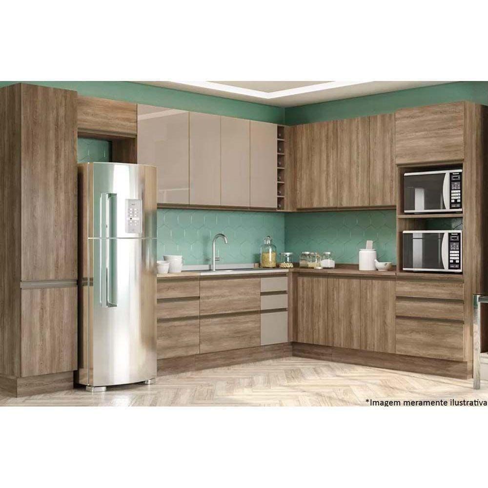 Cozinha Modulada Completa 14pçs 5 Armários 4 Balcões 2 Paneleiros 3 compl. C14P07 Nogal Kappesberg