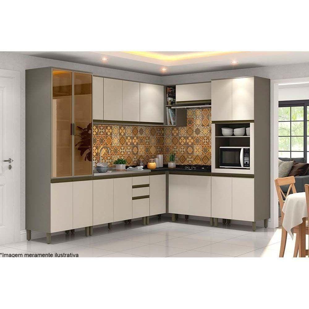 Cozinha Modulada Henn 11pçs 4 Armários 4 Balcões 1 Paneleiro 2 Complementos C11P01 Duna/Cristal