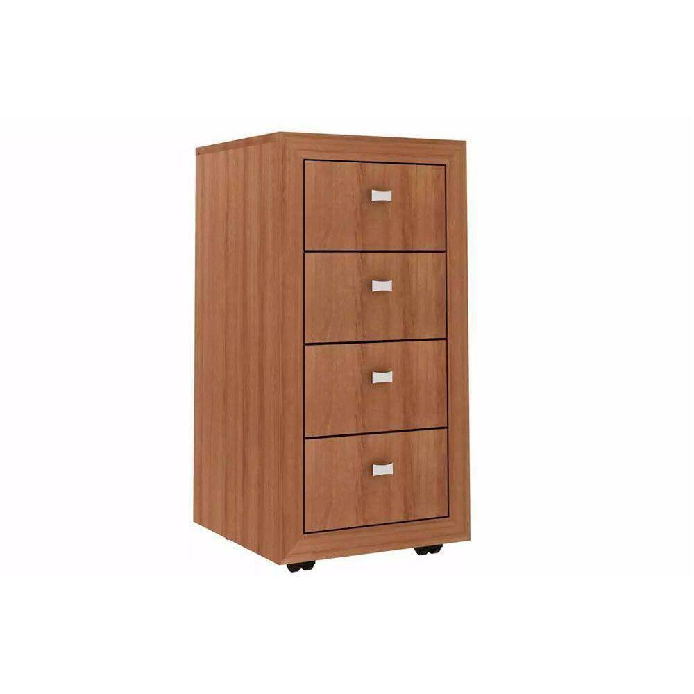 Gaveteiro P/ Escritório Me4133 C/ 4 Gavetas E Rodízios Amêndoa - Tecno Mobili