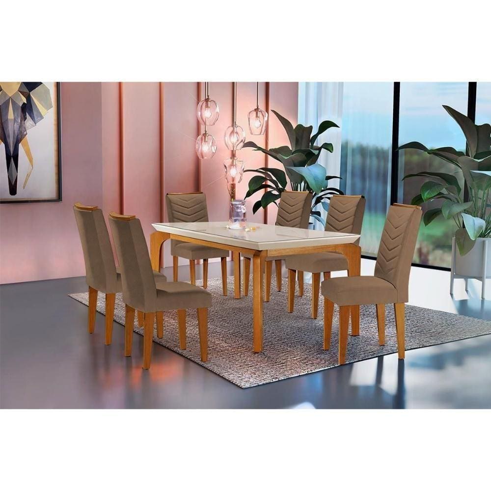 Sala de Jantar Completa Londrina 180Cm + 6 Cadeiras Londrina Imbuia Chocolate Capuccino
