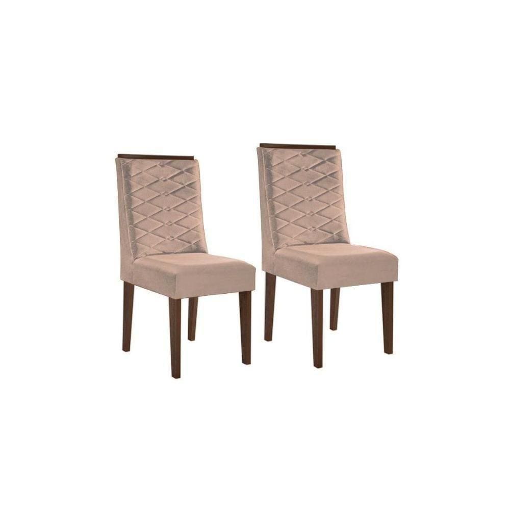 Cadeira Sala de Jantar Dafne Luxo Madeira Kit Capuccino Veludo Pérola