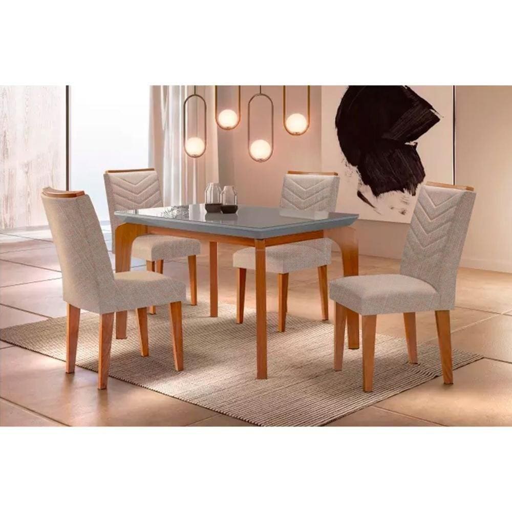 Sala de Jantar Completa Londrina 120Cm + 4 Cadeiras Londrina Imbuia Bege