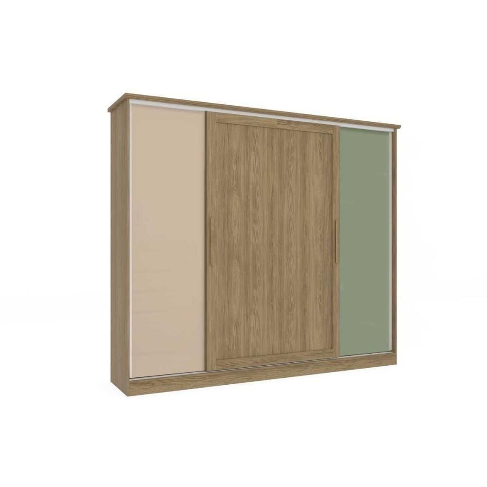 Guarda Roupa Casal N565 4 Portas De Correr E 4 Gavetas Nogueira/macadamia/verde Oliva - Kappesberg