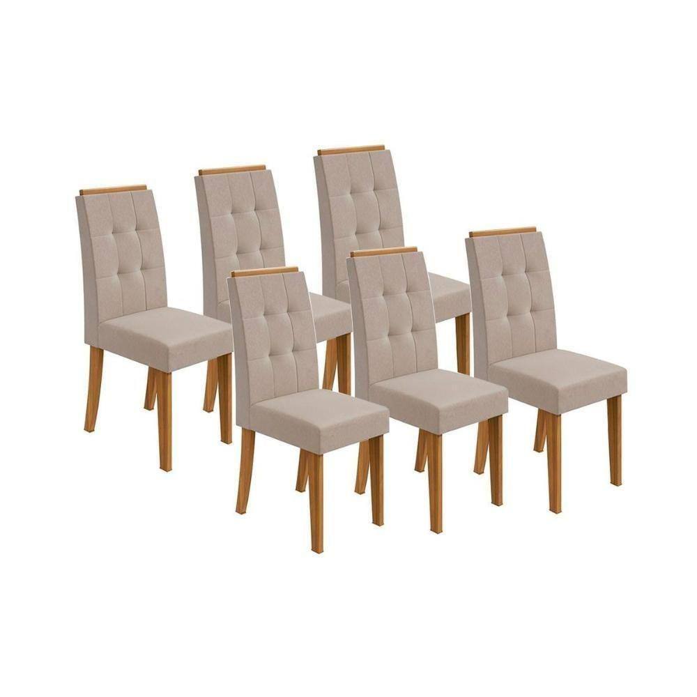 Cadeira Sala de Jantar Celebrare Kit 6 Un Rovere Amêndoa Veludo Naturale Creme