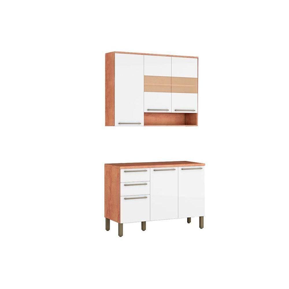 Kit De Cozinha Completa 2 Peças Nápoli Prime (1 Armário + 1 Balcão) C2p04 Castanho - Ronipa