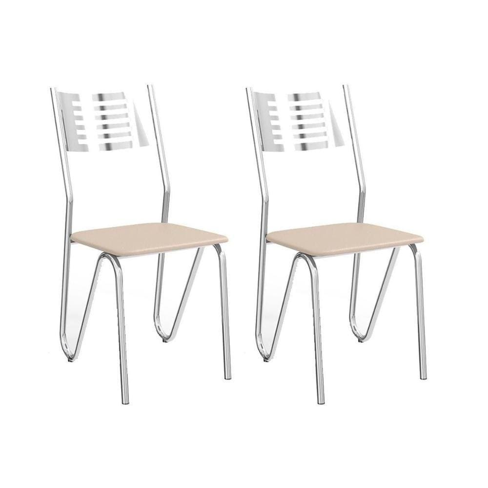 Cadeira Sala de Jantar Nápoles 2c045 Kit Cromado Courano Nude