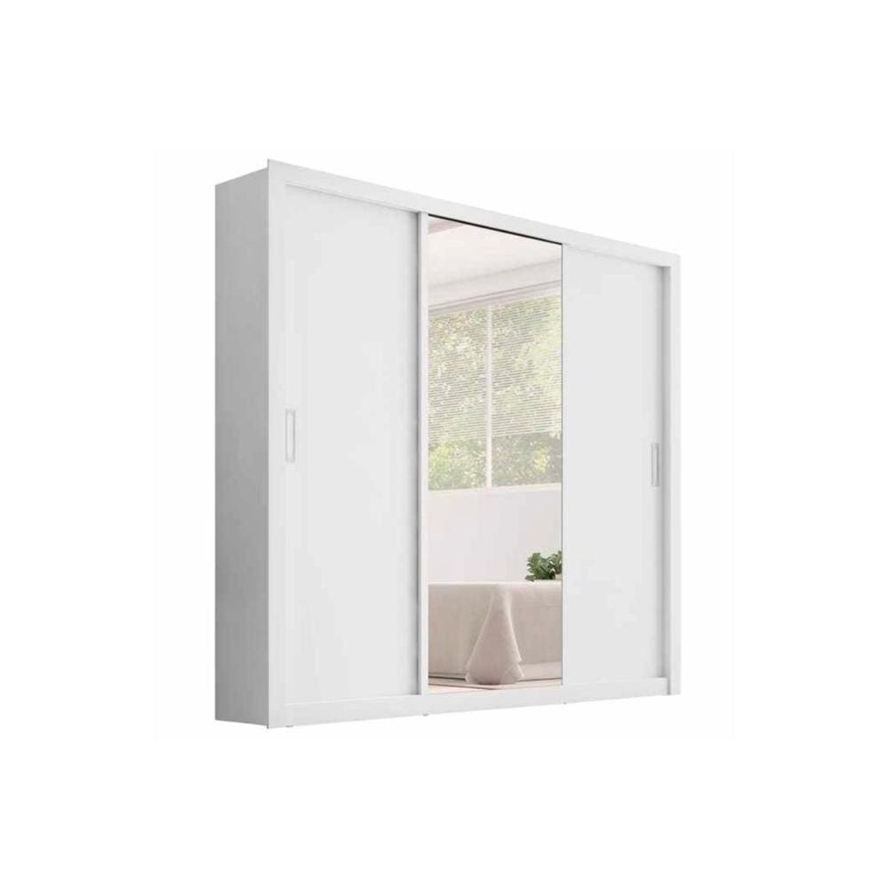 Guarda Roupa Casal 3 Portas De Correr E 2 Gavetas C/ Espelho Residence Branco - Demóbile