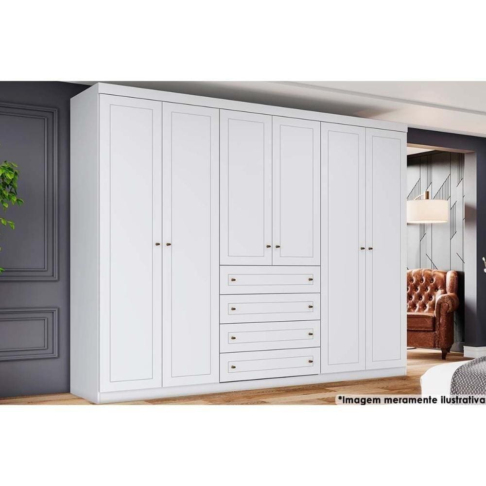 Guarda Roupa 6 Portas E 4 Gavetas Americano Branco - Henn