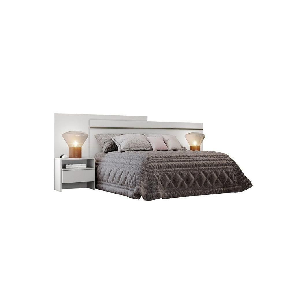 Cabeceira Cama Box Madeirado Casal Prime C/ 2 Mesas Branco - Novo Horizonte