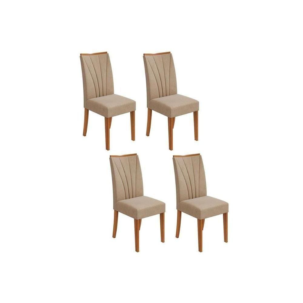 Cadeira Sala de Jantar Apogeu Kit 4 Un Rovere Amêndoa Veludo Naturale Creme