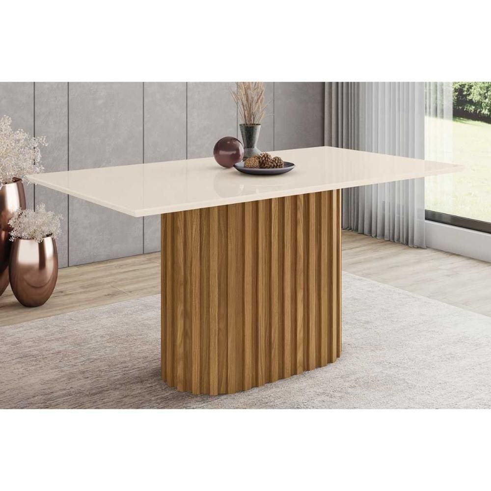 Mesa Para Cozinha Solana Sc69 + Tampo Madeirado Reto 160x90cm Nature-off White - Henn