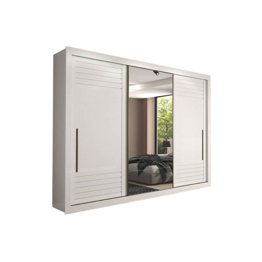 Guarda Roupa Casal 3 Portas De Correr E 6 Gavetas C/ Espelho Vitória Branco - Panan