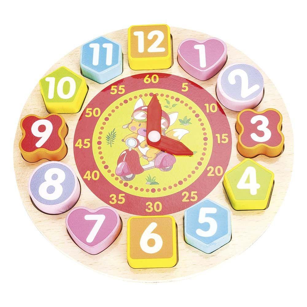 Brinquedo Didático De Madeira Relógio Com 13 Peças