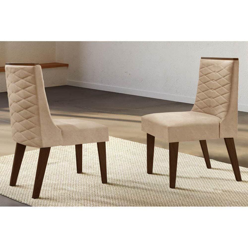Cadeira Sala de Jantar Dafne Luxo Madeira Kit Capuccino Linho Bouclê Creme