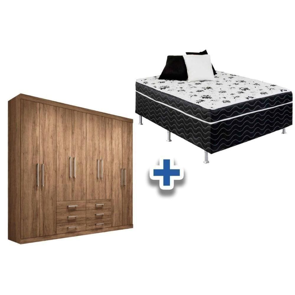 Cama Box Conjugada Casal Union Ortobom + Guarda Roupa Master 8.6 Atacama