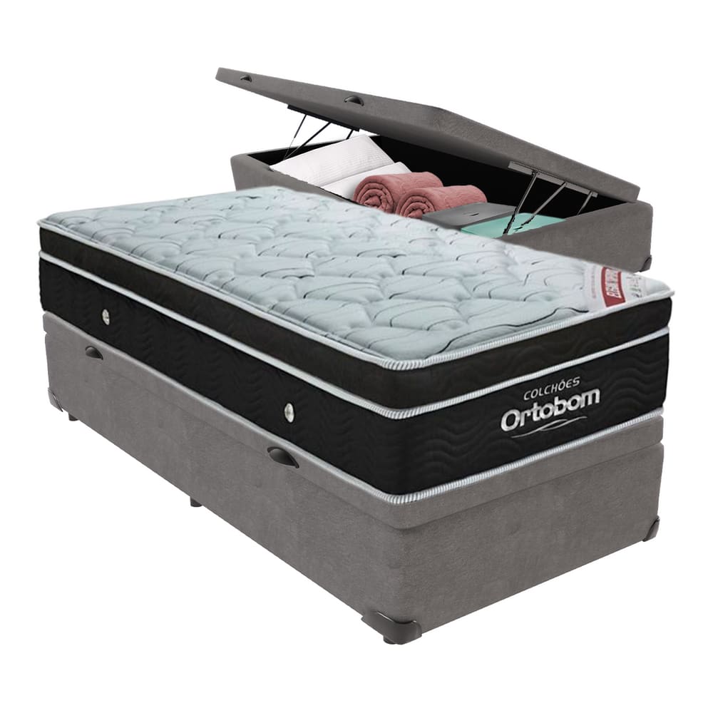 Cama Box Baú Solteiro Colchão Ortobom Elegant Mola Ensacada