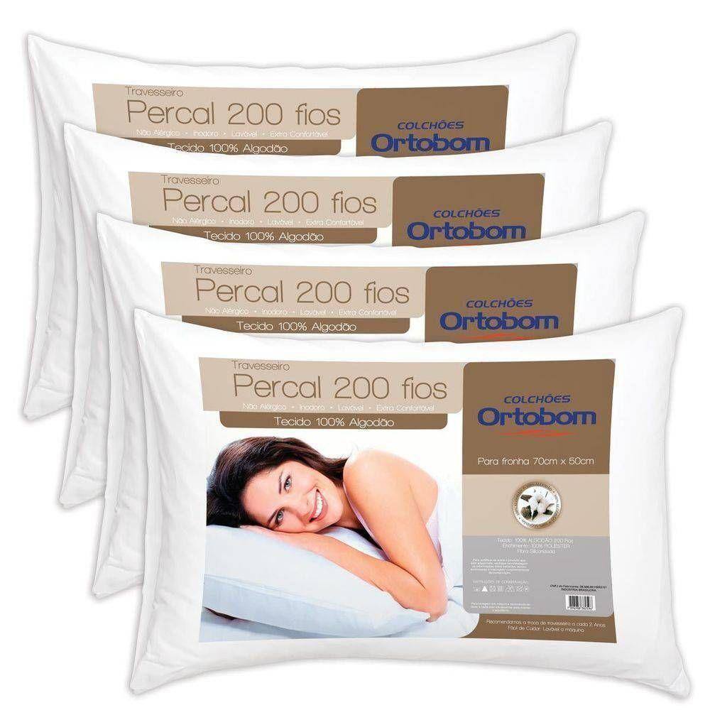 Travesseiro Espuma Percal 4 Unidades P/fronha (70x50x15) - Ortobom