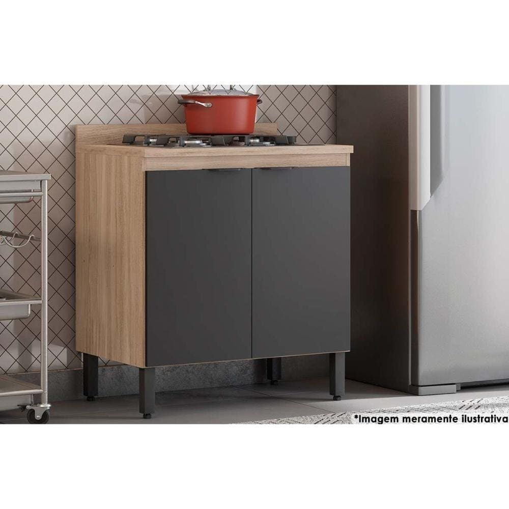 Balcão De Cozinha Firenze 2 Portas 80cm Avena/grafito - Demóbile