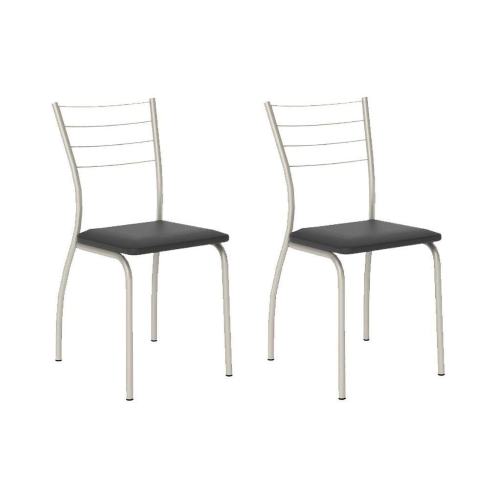 Cadeira 1700 Kit Prata Assento Courano Preto