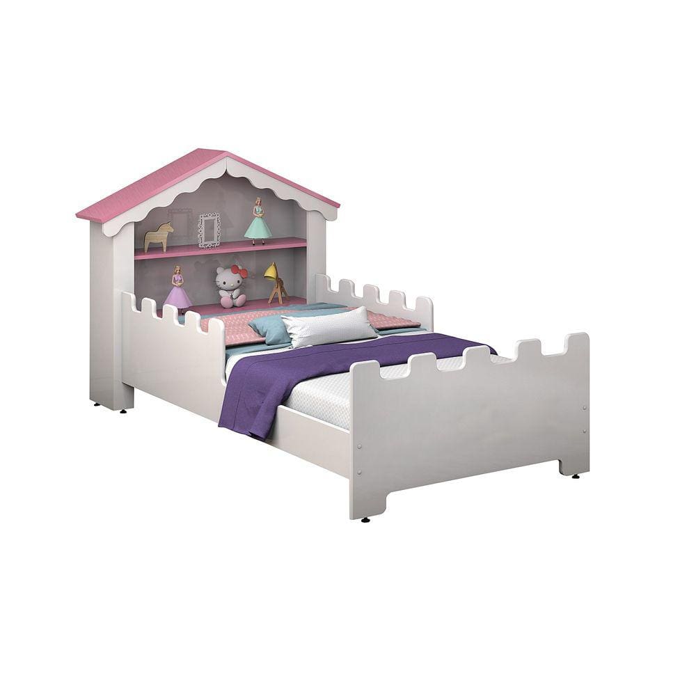 Cama Juvenil Rosa/Branco Princesa Casinha Castelo