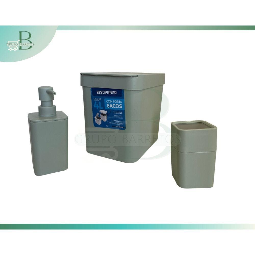 Banheiro Organizado Kit Lixeira Porta Sabão e Porta Cotonete/Algodão Verde Claro