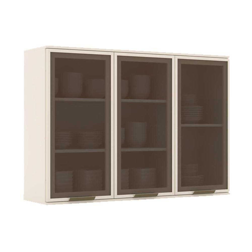 Armário Aéreo Cozinha Modulado Connect C- 3 Portas De Vidro 120cm Off White - Henn