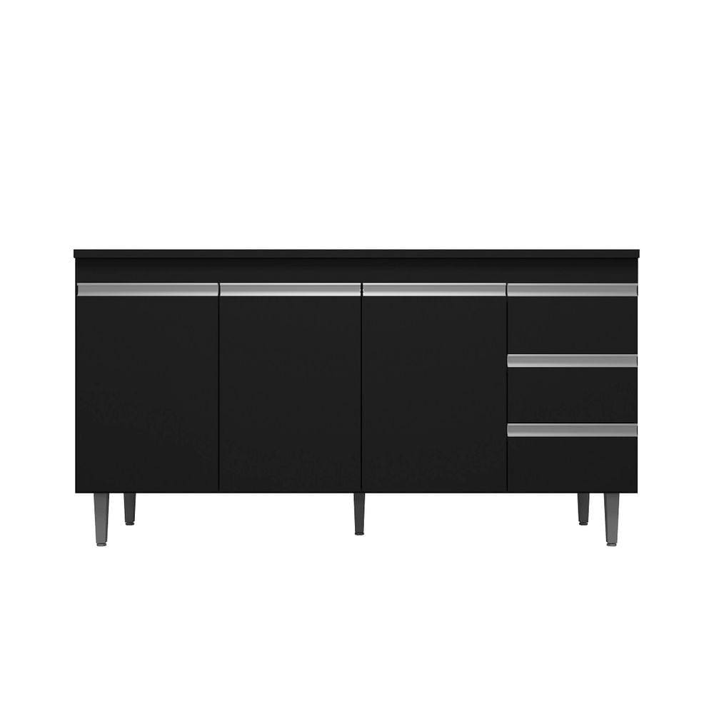 Balcão Cozinha Andréia Pia 160 cm Com Pés 3 Portas 3 Gavetas Pto - AJL Móveis