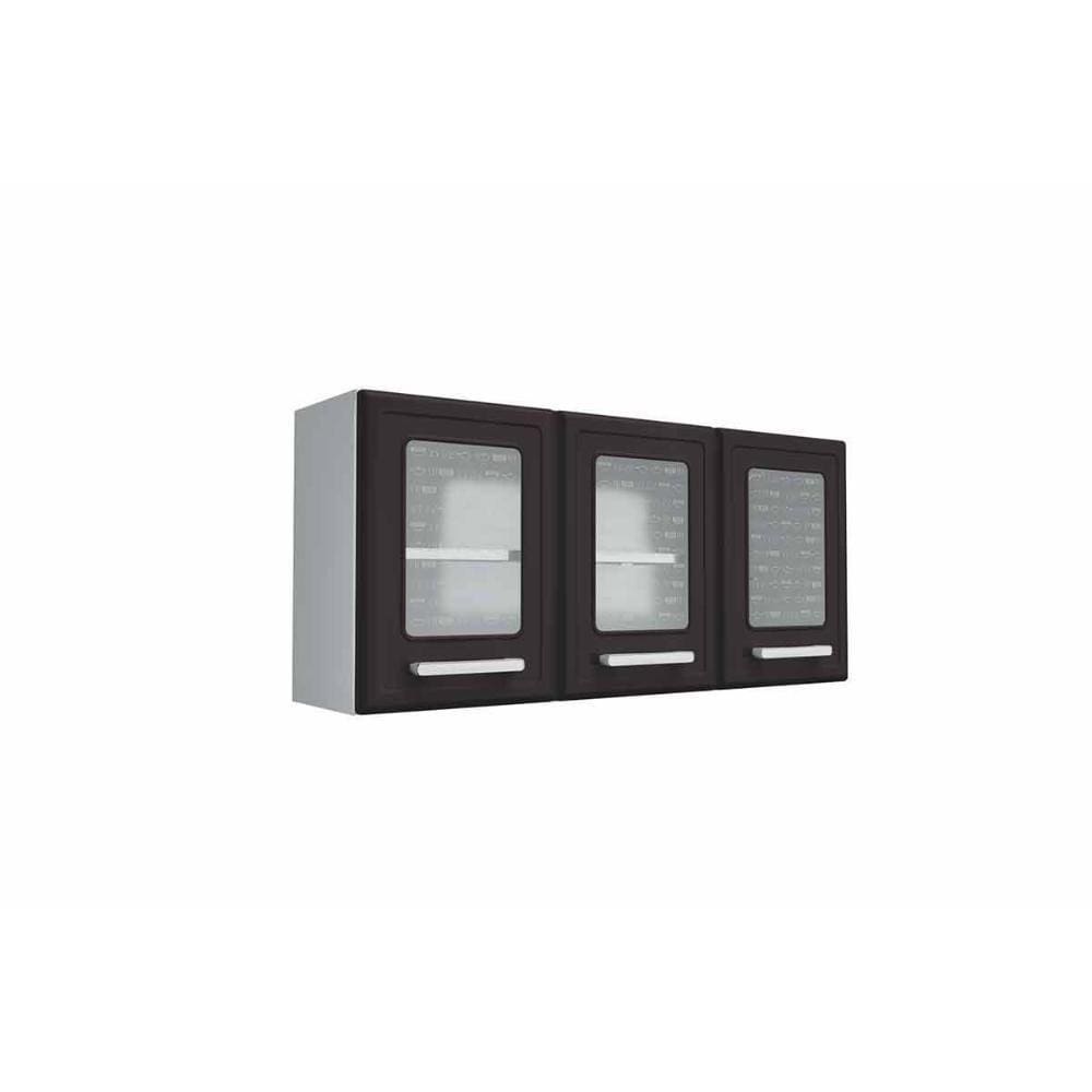 Módulo Cozinha Bertolini Gourmet Armário 7009 3 Portas C/vidro Branco/preto