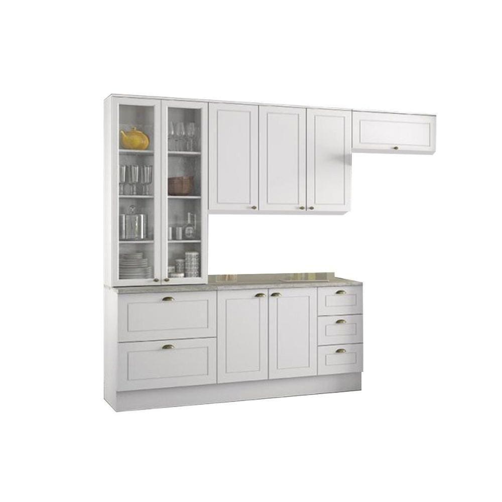 Cozinha Completa Americana 5pçs (2 Armários 1 Balcão 1 Paneleiro 1 Complemento) C5P14 Branco - Henn