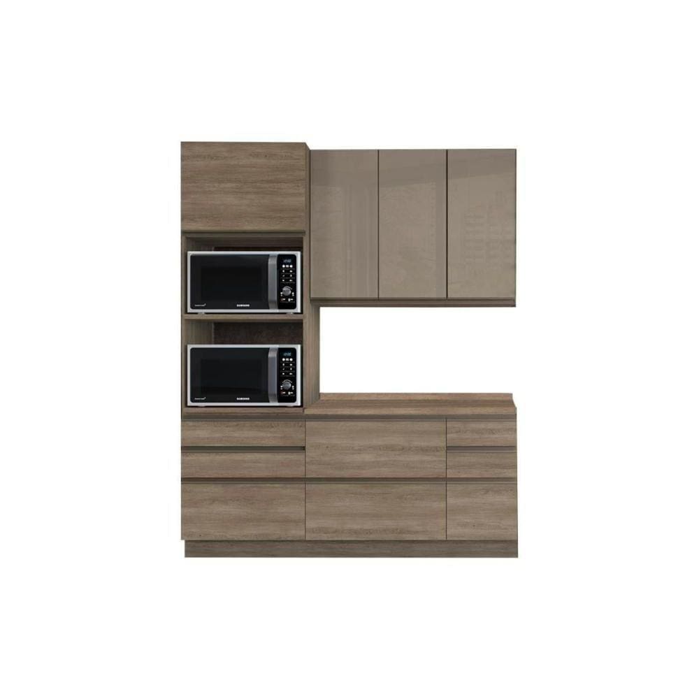 Cozinha Modulada Completa 4pçs 1 Balcão 1 Paneleiro 1 Armário 1 compl. Cz163 Nogal Kappesberg