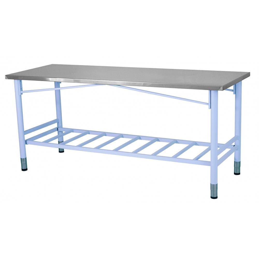 Mesa de Manipulação Benfati Inox 430 150X70CM Pés Pintados Paneleiro Gradeado TB 2\" 323GR