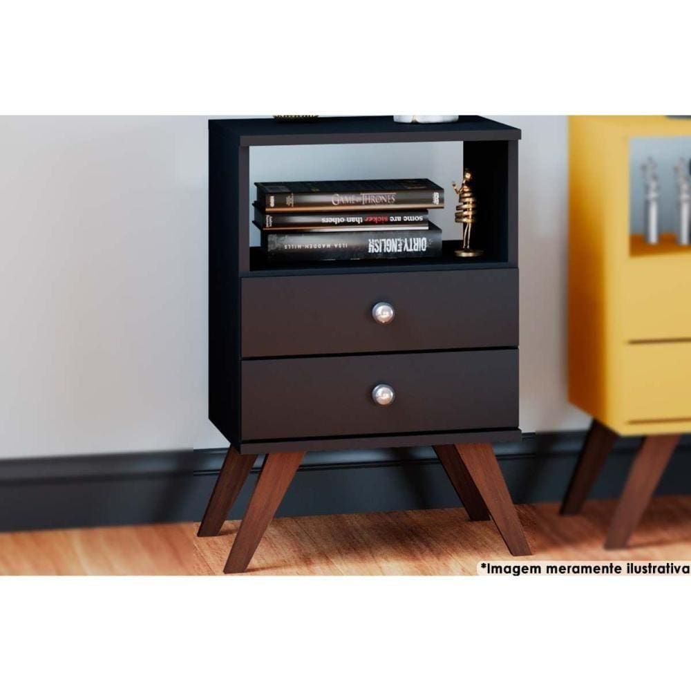 Mesa Cabeceira Rt3103 C/ 2 Gavetas Preto - Movelbento