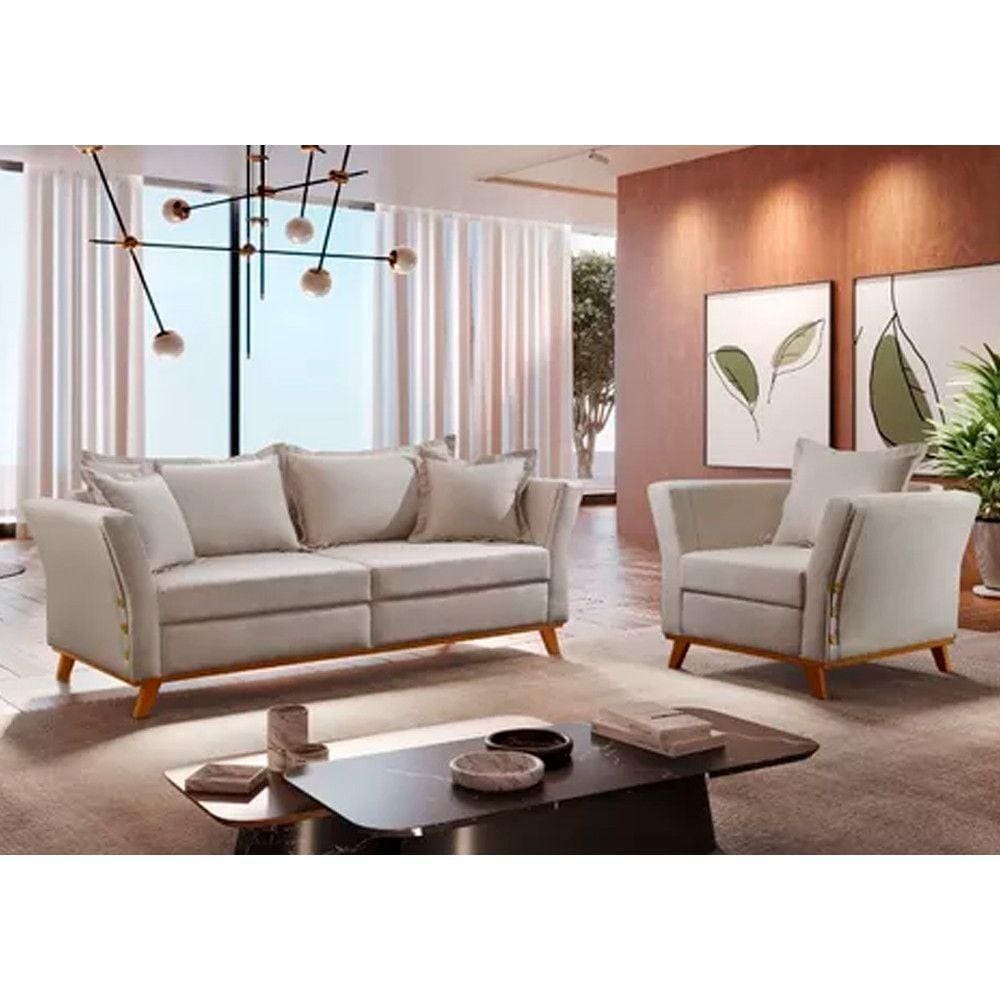 Sofá Fixo Luxo Living Versace 1.80m Molas Bonnel Bege