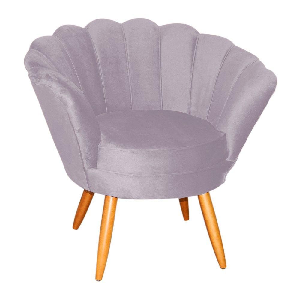 Poltrona Decorativa Pétala Veludo Rosê Pés Madeira Mz Decor